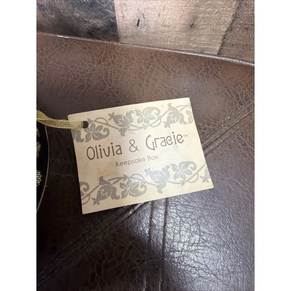 Vtg Olivia & Gracie Enamel Pumpkin Trinket Box Autumn Acorn Crystals Mirror Hing
